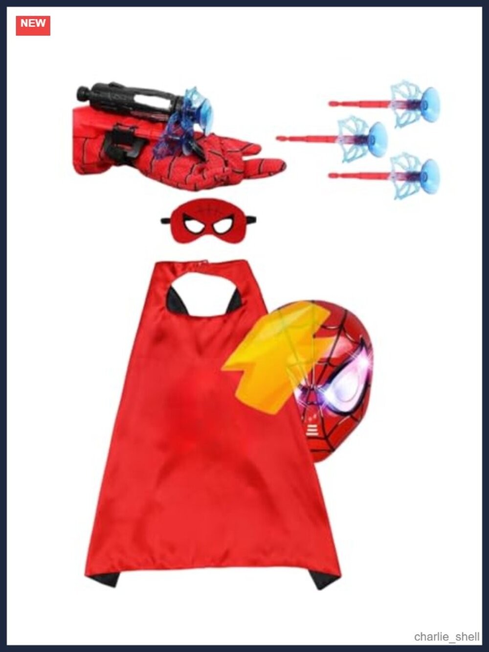 Kids Superhero Costume Set Cape LED Mask Web Shooter Felt Eye Mask